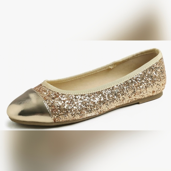 FEVER SOLE Round Toe Gold Glitter Ballet Flat #498 - Picture 1 of 12